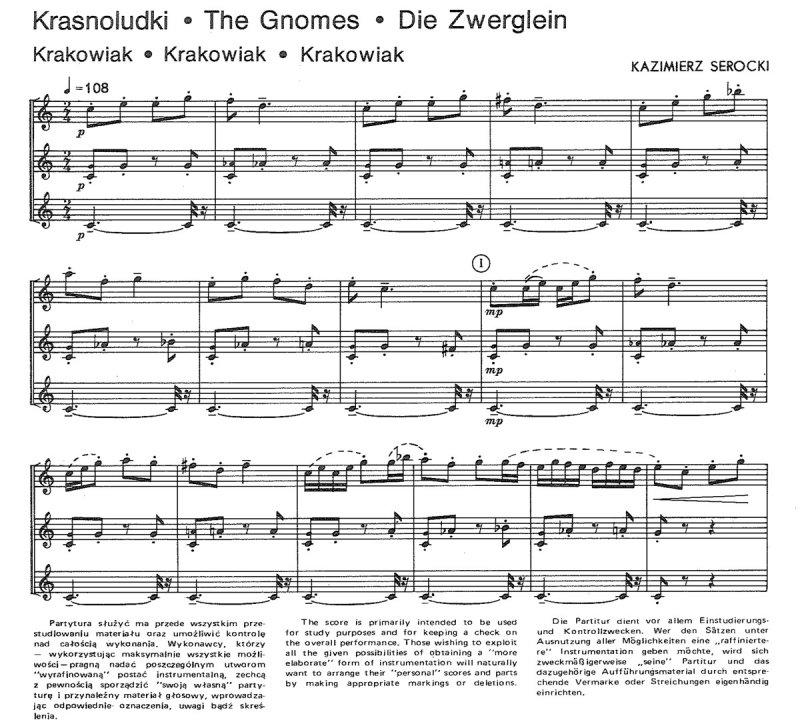 Dwarfs - 
	Dwarfs, miniatures for children&nbsp;&nbsp;– version for the variable, three-part instrumental ensemble (1975), mov. I Krakowiak