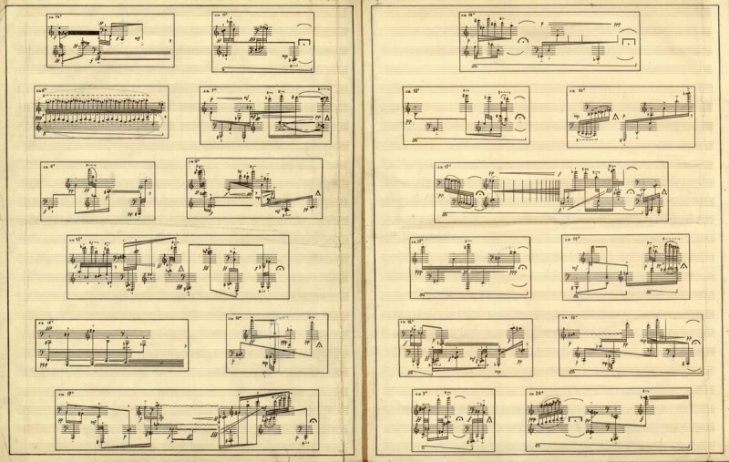 A piacere for piano - 
	Manuscript of A piacere for piano (1962–63), pages 2–3 (Warsaw University Library)