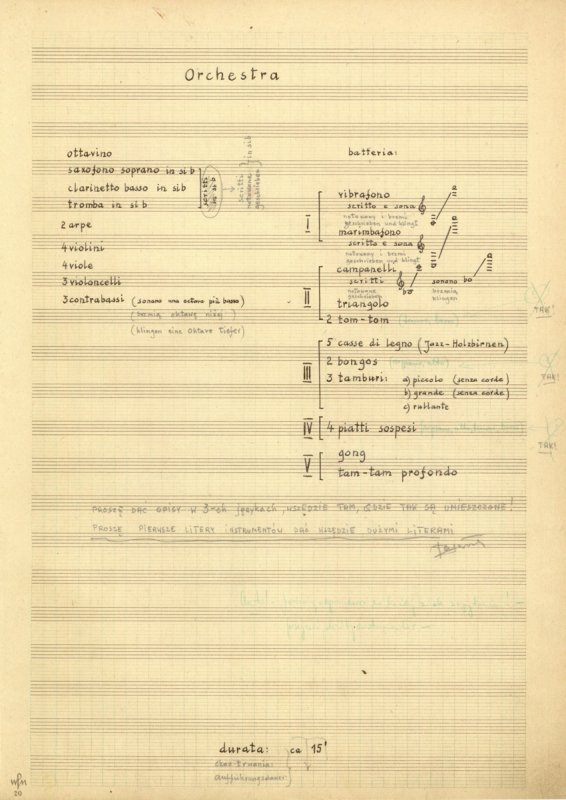 Musica concertante for chamber orchestra - 
	Manuscript of Musica concertante for chamber orchestra (1957–58), excerpt (Warsaw University Library)